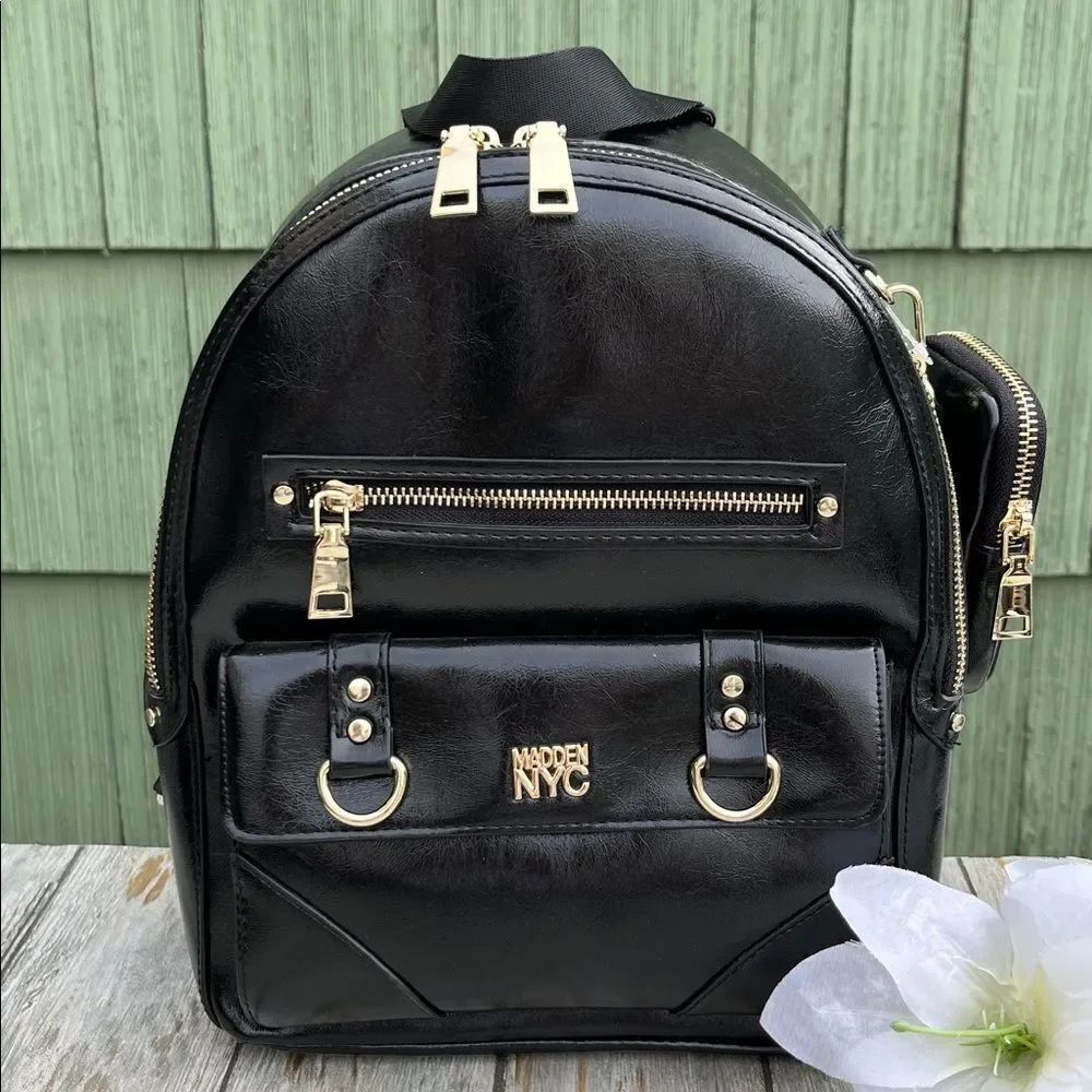 Women's Madden Faux Leather Dome Ring Backpack Black Purse